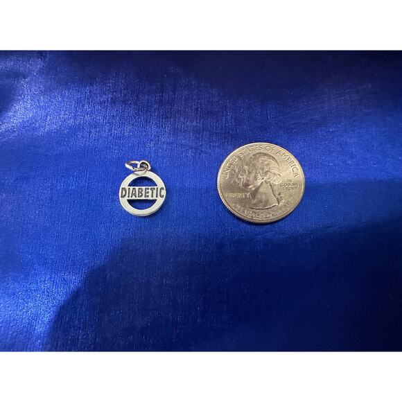 Sterling Silver Oxidized Diabetic Charm, Sterling Silver Medical Diabetic Charm - Picture 5 of 5